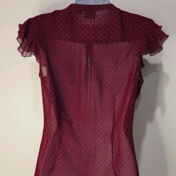 Covington Short Sleeve Button Up Sheer Ruffled Cap Sleeve Polka Dot Top- Size S - Picture 3 of 6
